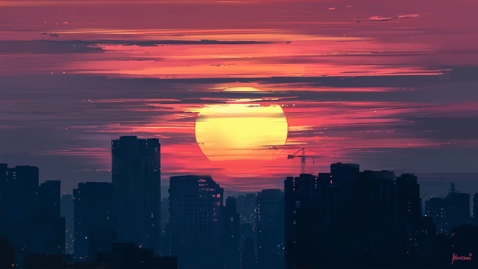 Cityscape with a moon in the background